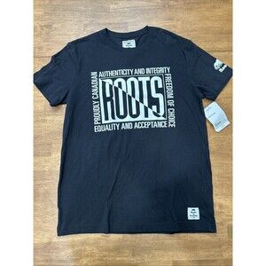 Roots Canada US Sz M Black Logo Equality & Acceptance Short Sleeve T-Shirt